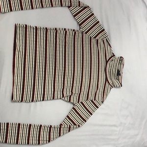 Striped knit long sleeve turtle neck